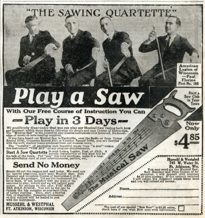 Mussehl & Westphal --- The Musical Saw Advert., in The American Legion Monthly, p. 19, 01-16-1925.jpg