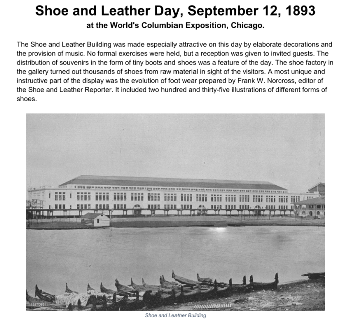 Shoe and Leather Day, September 12, 1893 at the Worlds Columbian Exposition, Chicago.png