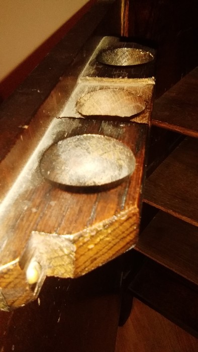 Needle bowls in door are pretty nice but I will have to carve a new lid for the missing one. Much easier to carve than to buy an unobtanium antique part.