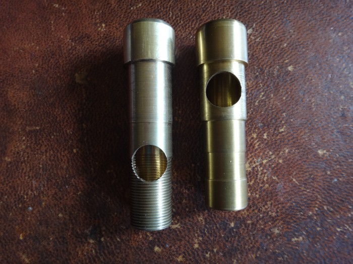 EMG and Expert (left) adaptors showing Expert hole to Junior  tonearm.